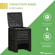 Outsunny Compostor Gradina – 300L, Plastic Negru cu Capac Blocabil