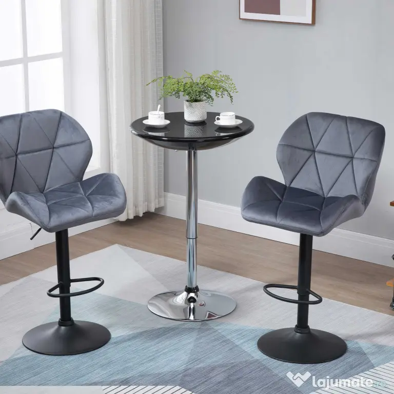 HOMCOM Masă Rotundă Bar cu Plan Rotativ, Înălțime Ajustabilă, Oțel, Φ61x76-97cm, Negru | Aosom Romania