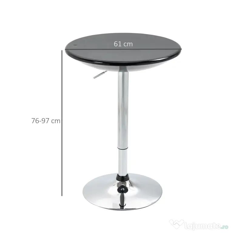 HOMCOM Masă Rotundă Bar cu Plan Rotativ, Înălțime Ajustabilă, Oțel, Φ61x76-97cm, Negru | Aosom Romania