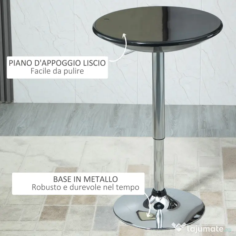 HOMCOM Masă Rotundă Bar cu Plan Rotativ, Înălțime Ajustabilă, Oțel, Φ61x76-97cm, Negru | Aosom Romania