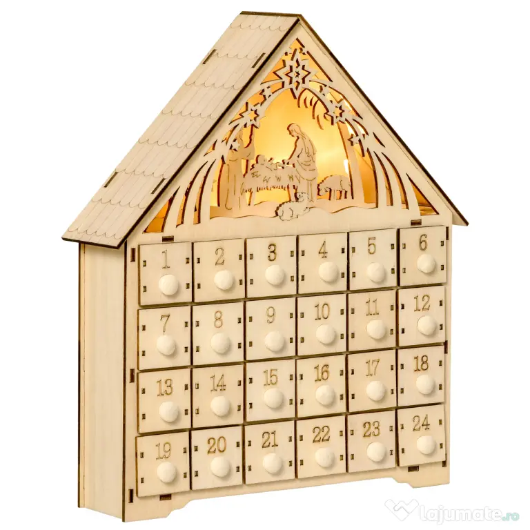Homcom Calendar Advent – Lemn cu 24 Sertare & Luminite