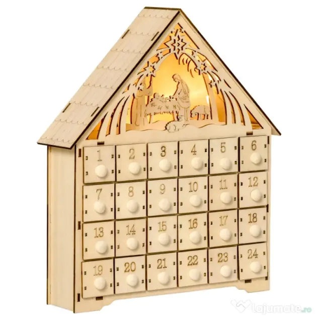 Homcom Calendar Advent – Lemn cu 24 Sertare & Luminite