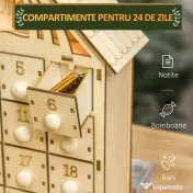 Homcom Calendar Advent – Lemn cu 24 Sertare & Luminite