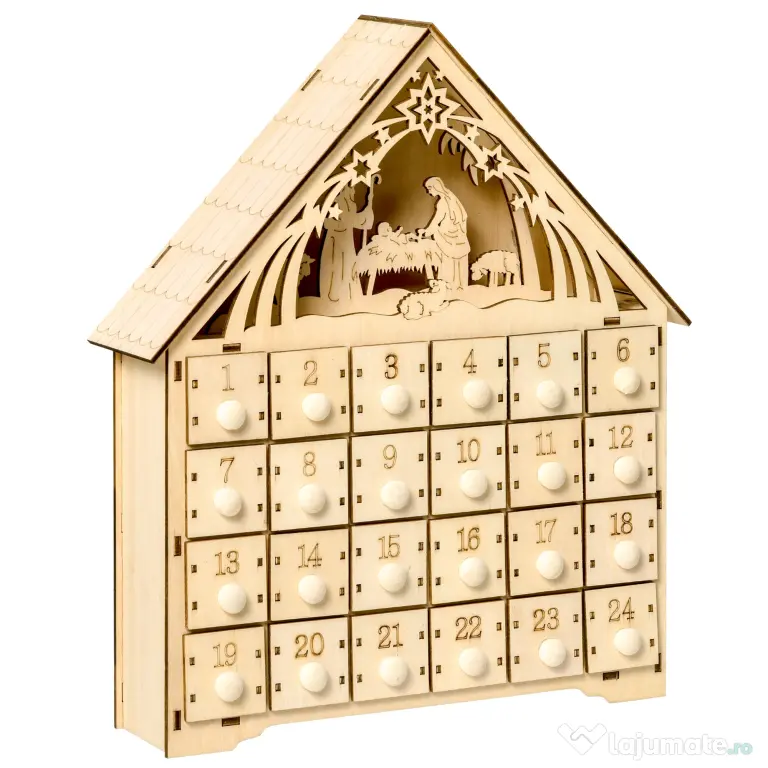 Homcom Calendar Advent – Lemn cu 24 Sertare & Luminite