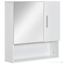 Kleankin Dulap Baie Oglindă Compactă, 2 Uși, Spațiu Depozitare, 54x15.2x55.3cm, Alb | Aosom Romania