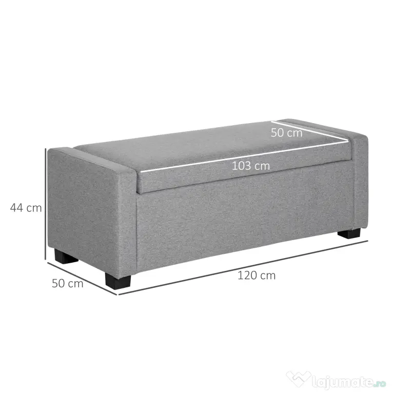 Banca Capul patului HOMCOM cu Compartiment de Depozitare, Lada de Design, Banca Capitonata din Tesatura Gri, 120x50x44cm