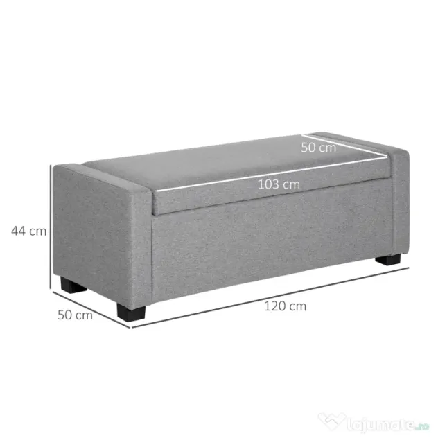 Banca Capul patului HOMCOM cu Compartiment de Depozitare, Lada de Design, Banca Capitonata din Tesatura Gri, 120x50x44cm