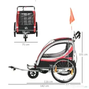 HOMCOM Remorca Bicicleta 2 in 1 pentru Copii cu Centura 5 Puncte si Accesorii Siguranta, Rosu | Aosom Romania
