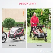 HOMCOM Remorca Bicicleta 2 in 1 pentru Copii cu Centura 5 Puncte si Accesorii Siguranta, Rosu | Aosom Romania