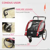 HOMCOM Remorca Bicicleta 2 in 1 pentru Copii cu Centura 5 Puncte si Accesorii Siguranta, Rosu | Aosom Romania