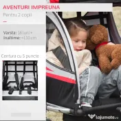 HOMCOM Remorca Bicicleta 2 in 1 pentru Copii cu Centura 5 Puncte si Accesorii Siguranta, Rosu | Aosom Romania