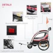 HOMCOM Remorca Bicicleta 2 in 1 pentru Copii cu Centura 5 Puncte si Accesorii Siguranta, Rosu | Aosom Romania
