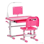 HOMCOM Birou pentru Copii cu Scaun Reglabil, Masă cu Sertar, Lampă și Suprafață Înclinabilă, 80x49,5x82-104 cm, Roz
