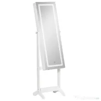 Homcom Oglinda Suport Bijuterii – LED Reglabila 46×36,5×151,5 cm