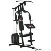 HOMCOM Sală de Gimnastică Multifuncțională cu Greutăți, Aparat Fitness Acasă cu Stivă de Greutăți de 45 kg, Echipament Sportiv Compact | Aosom Romania 