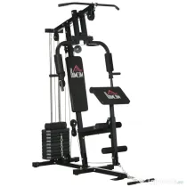 HOMCOM Sală de Gimnastică Multifuncțională cu Greutăți, Aparat Fitness Acasă cu Stivă de Greutăți de 45 kg, Echipament Sportiv Compact | Aosom Romania
