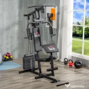 HOMCOM Sală de Gimnastică Multifuncțională cu Greutăți, Aparat Fitness Acasă cu Stivă de Greutăți de 45 kg, Echipament Sportiv Compact | Aosom Romania 