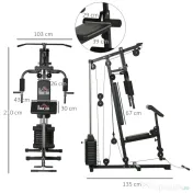 HOMCOM Sală de Gimnastică Multifuncțională cu Greutăți, Aparat Fitness Acasă cu Stivă de Greutăți de 45 kg, Echipament Sportiv Compact | Aosom Romania 
