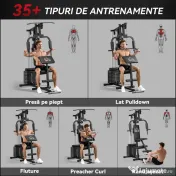 HOMCOM Sală de Gimnastică Multifuncțională cu Greutăți, Aparat Fitness Acasă cu Stivă de Greutăți de 45 kg, Echipament Sportiv Compact | Aosom Romania 
