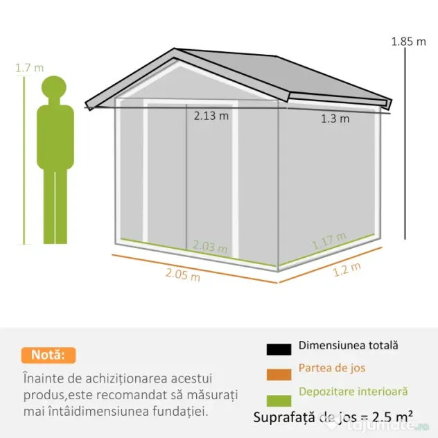 Outsunny Sopron de Gradina pentru Depozitare Unelte, 213x130x185cm, Verde Deschis