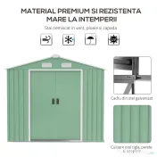 Outsunny Sopron de Gradina pentru Depozitare Unelte, 213x130x185cm, Verde Deschis 