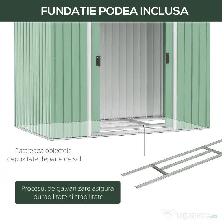 Outsunny Sopron de Gradina pentru Depozitare Unelte, 213x130x185cm, Verde Deschis