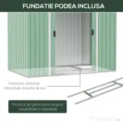 Outsunny Sopron de Gradina pentru Depozitare Unelte, 213x130x185cm, Verde Deschis 