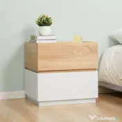 HOMCOM Bedside Table with 2 Stackable Drawers, Modern Nightstand, End Table for Bedroom, Living Room, Nature Wood and White | Aosom Romania 