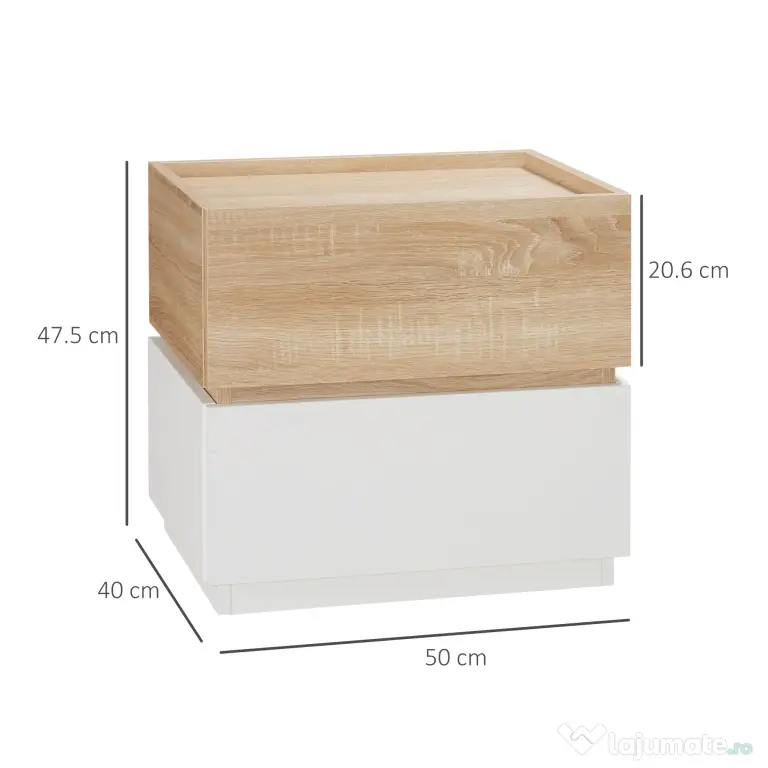 HOMCOM Bedside Table with 2 Stackable Drawers, Modern Nightstand, End Table for Bedroom, Living Room, Nature Wood and White | Aosom Romania