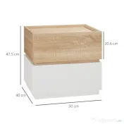 HOMCOM Bedside Table with 2 Stackable Drawers, Modern Nightstand, End Table for Bedroom, Living Room, Nature Wood and White | Aosom Romania 