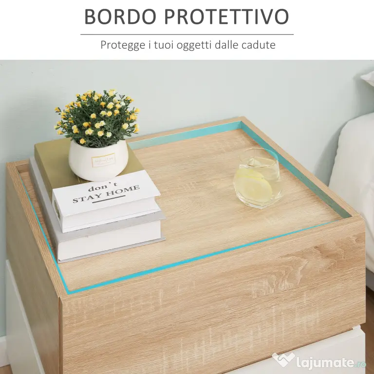 HOMCOM Bedside Table with 2 Stackable Drawers, Modern Nightstand, End Table for Bedroom, Living Room, Nature Wood and White | Aosom Romania