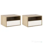 HOMCOM Set de 2 Noptiere Suspendate din Lemn, Design Modern cu Sertar și Raft, Alb și Lemn, 45x35x27.5cm | Aosom Romania