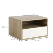 HOMCOM Set de 2 Noptiere Suspendate din Lemn, Design Modern cu Sertar și Raft, Alb și Lemn, 45x35x27.5cm | Aosom Romania