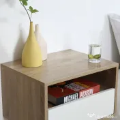 HOMCOM Set de 2 Noptiere Suspendate din Lemn, Design Modern cu Sertar și Raft, Alb și Lemn, 45x35x27.5cm | Aosom Romania