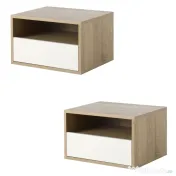 HOMCOM Set de 2 Noptiere Suspendate din Lemn, Design Modern cu Sertar și Raft, Alb și Lemn, 45x35x27.5cm | Aosom Romania