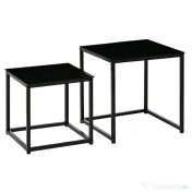 HOMCOM Set 2 Masute pentru Sufragerie Moderne din Otel si Sticla Securizata - Negru 