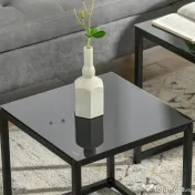 HOMCOM Set 2 Masute pentru Sufragerie Moderne din Otel si Sticla Securizata - Negru 