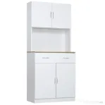 HOMCOM Bufet Bucatarie Alb 80×40×180 cm – Cu Dulap si Sertar