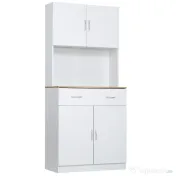 HOMCOM Bufet Bucatarie Alb 80×40×180 cm – Cu Dulap si Sertar