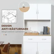 HOMCOM Bufet Bucatarie Alb 80×40×180 cm – Cu Dulap si Sertar