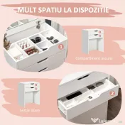 HOMCOM Masa de toaleta pentru dormitor cu oglinda si scaun asortat, masa de machiaj cu compartiment ascuns si sertar din lemn, alb | Aosom Romania