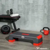 HOMCOM Step Fitness pentru Aerobic, Stepper Reglabil pe 3 Inaltimi 10-15-20cm din Plastic pentru Antrenament Acasa, Negru si Rosu