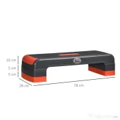 HOMCOM Step Fitness pentru Aerobic, Stepper Reglabil pe 3 Inaltimi 10-15-20cm din Plastic pentru Antrenament Acasa, Negru si Rosu