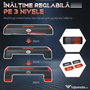 HOMCOM Step Fitness pentru Aerobic, Stepper Reglabil pe 3 Inaltimi 10-15-20cm din Plastic pentru Antrenament Acasa, Negru si Rosu