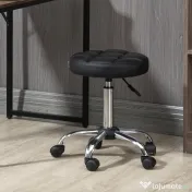 HOMCOM Scaun Rotativ Rotund cu Roți, Înălțime Reglabilă și Tapițerie din Piele Ecologică, Negru