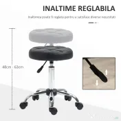 HOMCOM Scaun Rotativ Rotund cu Roți, Înălțime Reglabilă și Tapițerie din Piele Ecologică, Negru