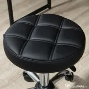 HOMCOM Scaun Rotativ Rotund cu Roți, Înălțime Reglabilă și Tapițerie din Piele Ecologică, Negru