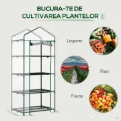 Outsunny Sera pentru Balcon Compacta cu 4 Rafturi pentru Plante, Sera pentru Gradina cu Acoperis din PVC Transparent, 70x50x160cm 