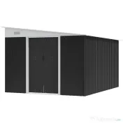 Magazie de Gradina Outsunny cu Usa Glisanta si Orificii de Aerisire, din Otel Galvanizat, 345x280.5x169-201 cm, Negru 