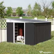 Magazie de Gradina Outsunny cu Usa Glisanta si Orificii de Aerisire, din Otel Galvanizat, 345x280.5x169-201 cm, Negru 